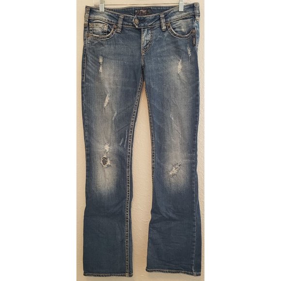 Silver Tuesday Bootcut Distressed Jeans ~ Women's Plus W30 L33 - Picture 7 of 14